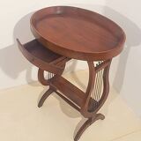 Vintage French Side Table with Lyre-Shaped Legs and Oval Tray Top