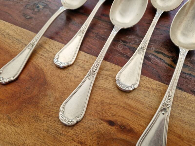 Christofle Set of 6 Lauriers model table spoons in silver-plated metal