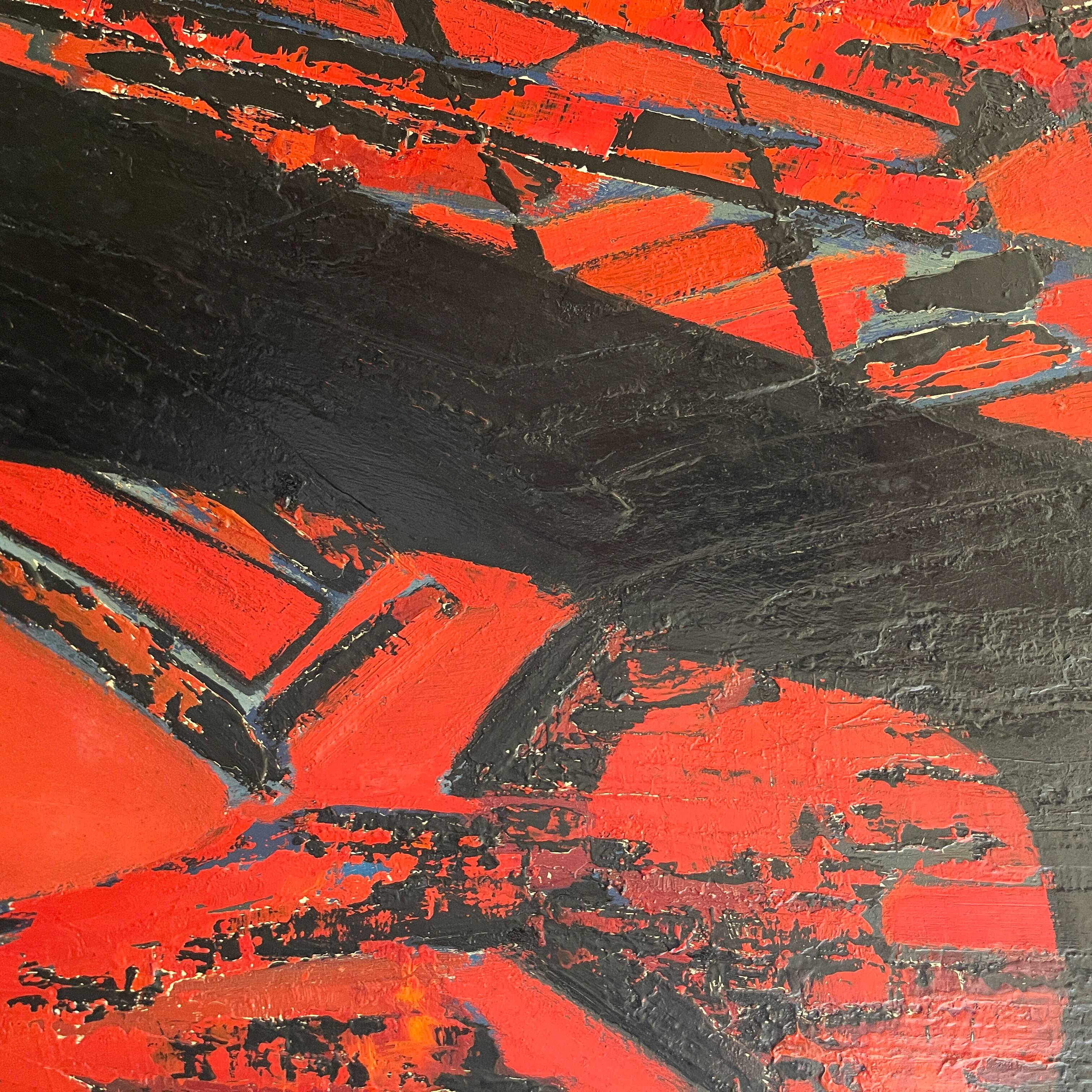 Tableau abstrait huile sur panneau, Serge Detriaux, ca 1988