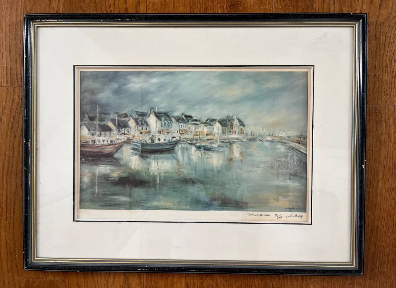Painting: Lithograph - Port en Bessin by Claude Guillemot
