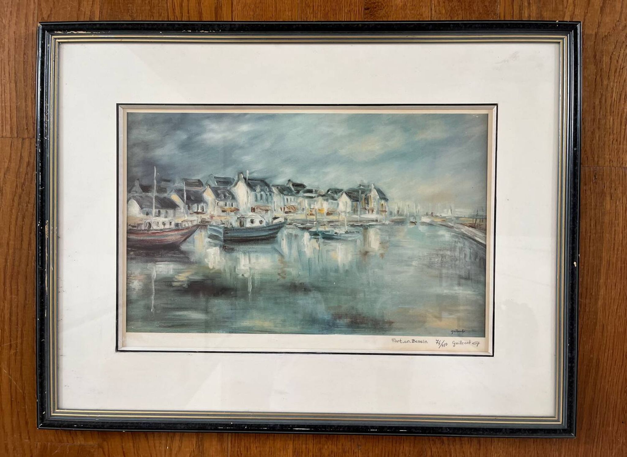 Painting: Lithograph - Port en Bessin by Claude Guillemot