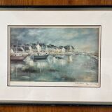 Painting: Lithograph - Port en Bessin by Claude Guillemot