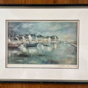 Painting: Lithograph - Port en Bessin by Claude Guillemot