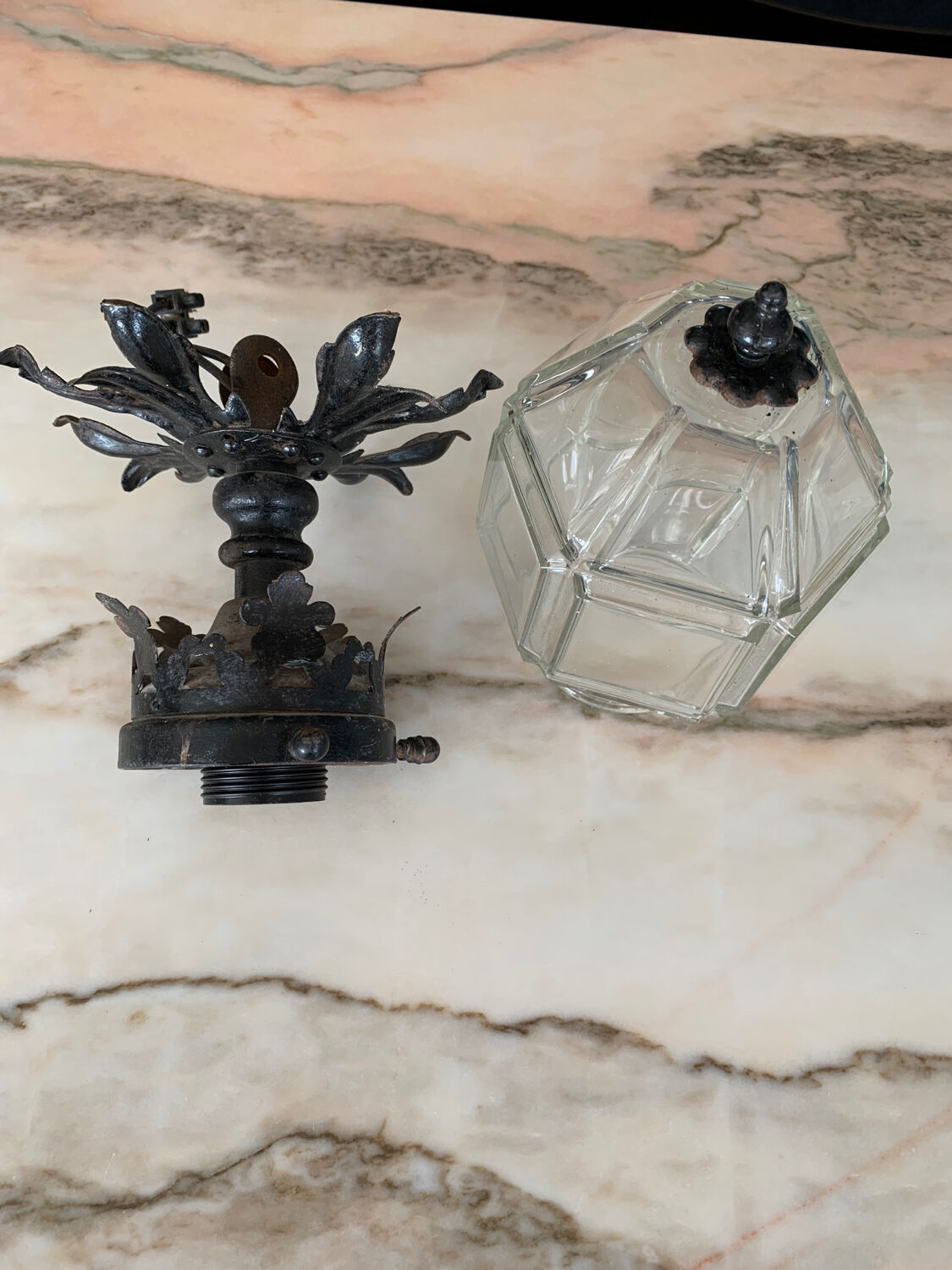 Antique lamp bronze and glass -1920