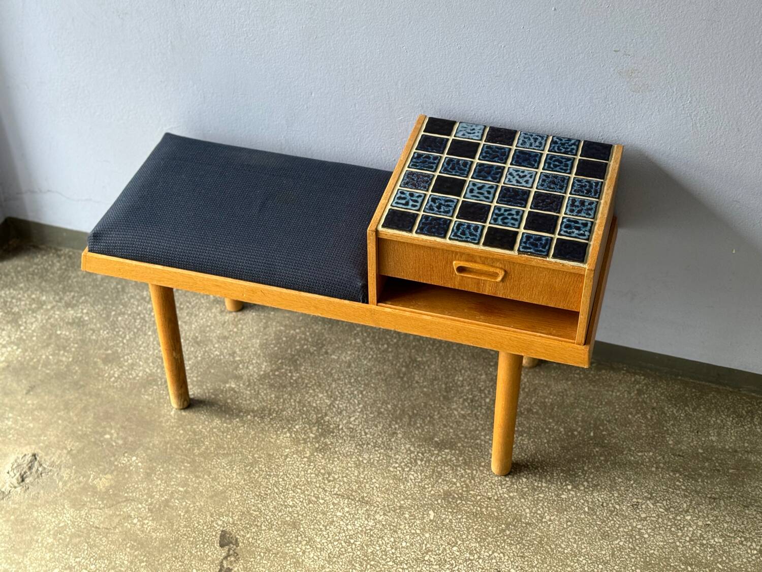 Vintage entryway bench decorated with ceramic tiles, Norway 1960s