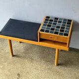 Vintage entryway bench decorated with ceramic tiles, Norway 1960s
