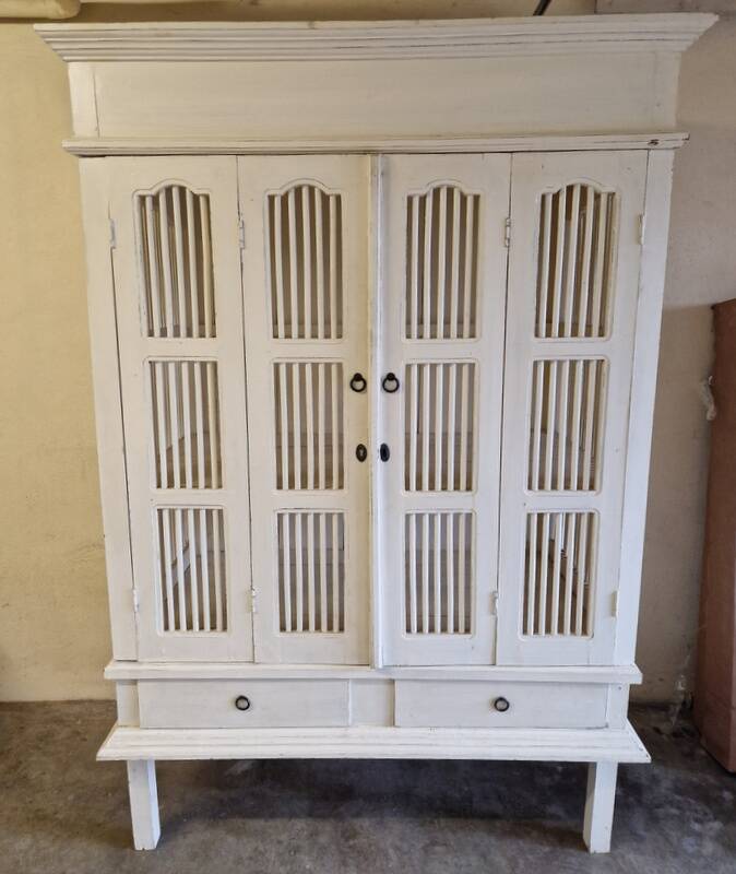 Large wardrobe, storage unit - White painted wood - Colonial, Indonesian