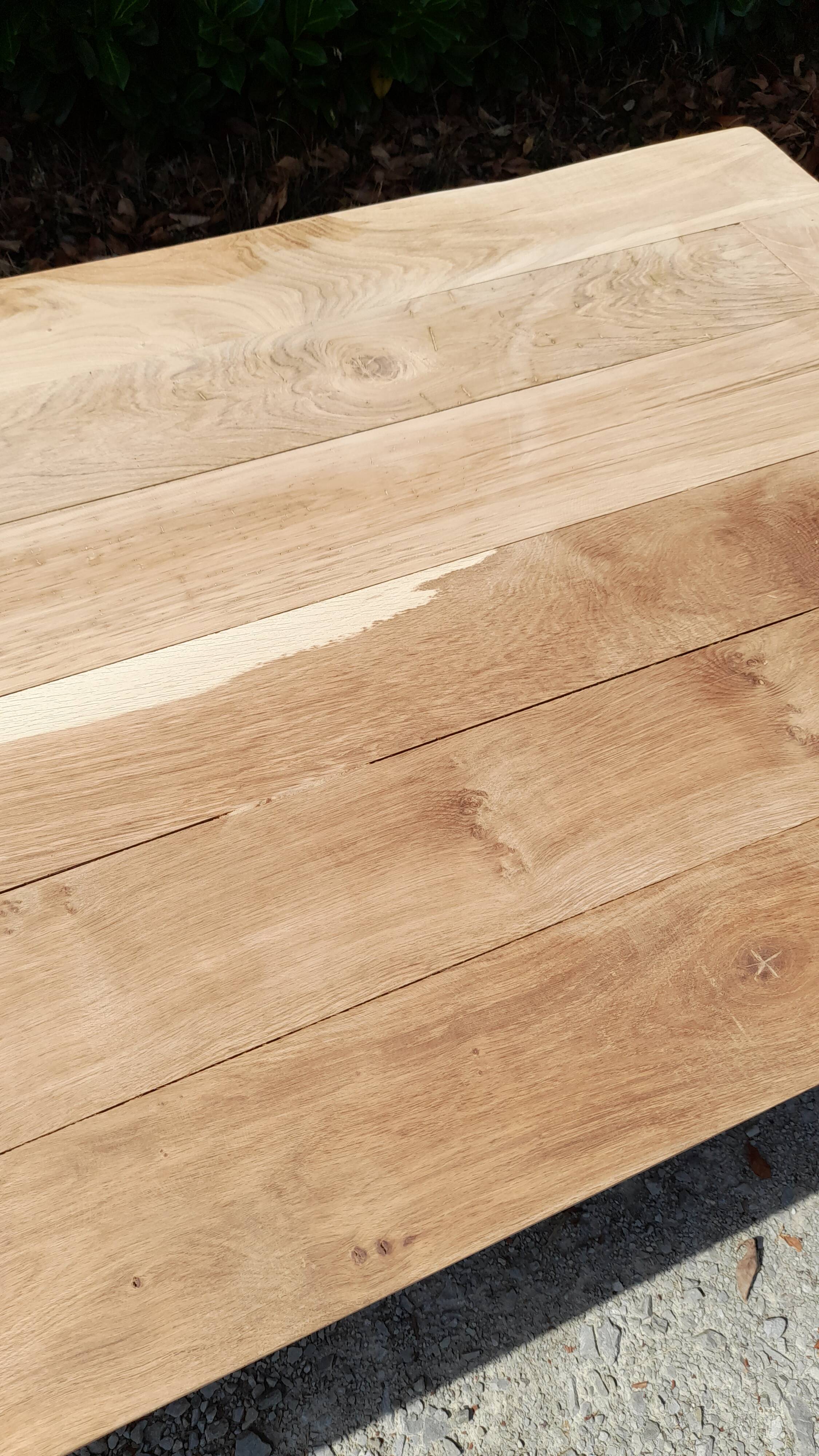 Solid oak farmhouse table in raw wood