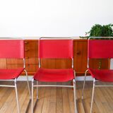 Ensemble de 4 chaises tubulaires en croute de cuir Rouge Italy, Design,1970