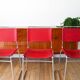 Set of 4 tubular chairs in Red Italy split leather, Design, 1970