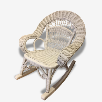 Rocking-chair enfant en rotin blanc