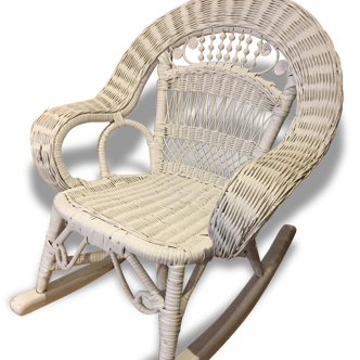 Rocking-chair enfant en rotin blanc