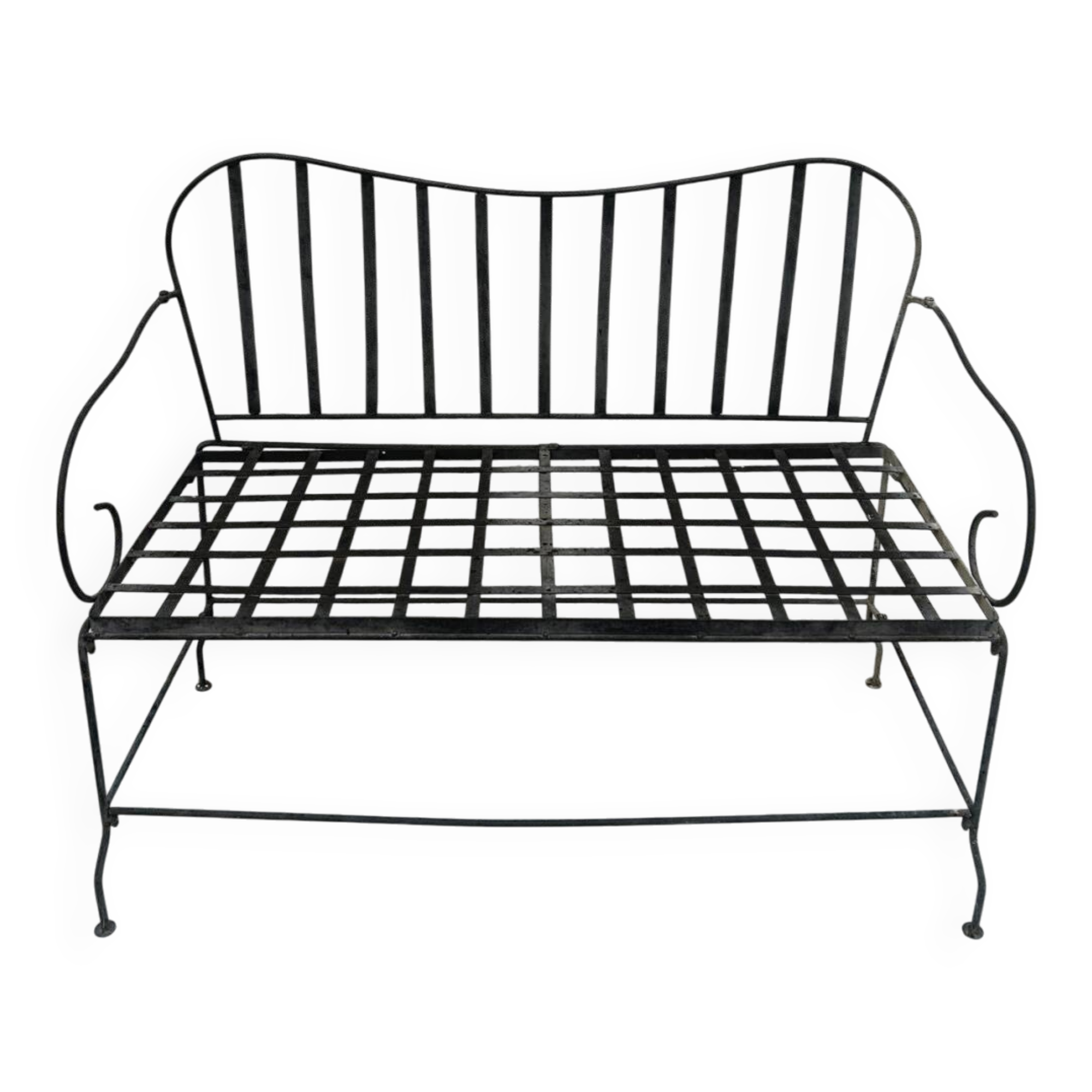Canapé de jardin ancien pliant en fer forgé – style français