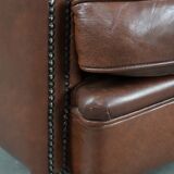 Cognac-coloured cow leather club armchair in English style