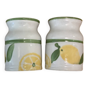 Duo salière et poivrière vintage Lbp en céramique– Motif Citrons – neuf