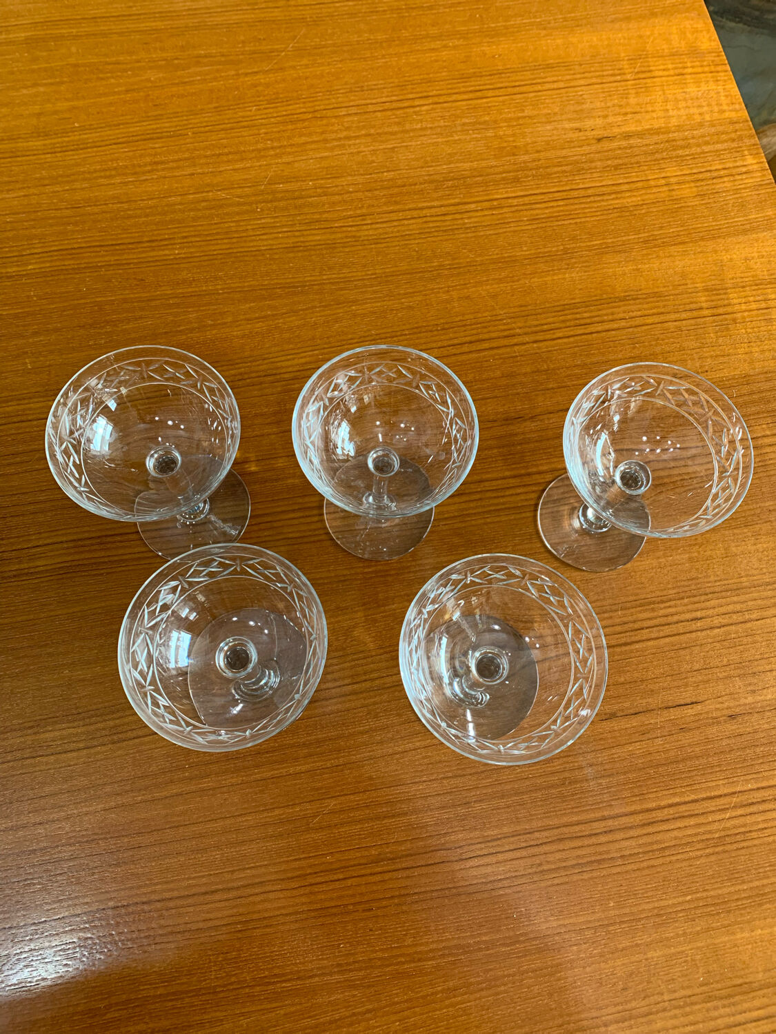 5 old champagne glasses