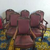 Series of 6 Louis XV armchairs in mahogany and leather