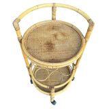 1960s rattan bottle holder rolling table