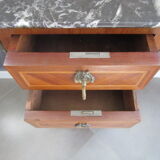 Meuble semainier ancien en bois marqueté et ornements bronze