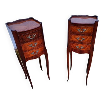 Paire de tables de chevets en marqueterie ancien style louis xv
