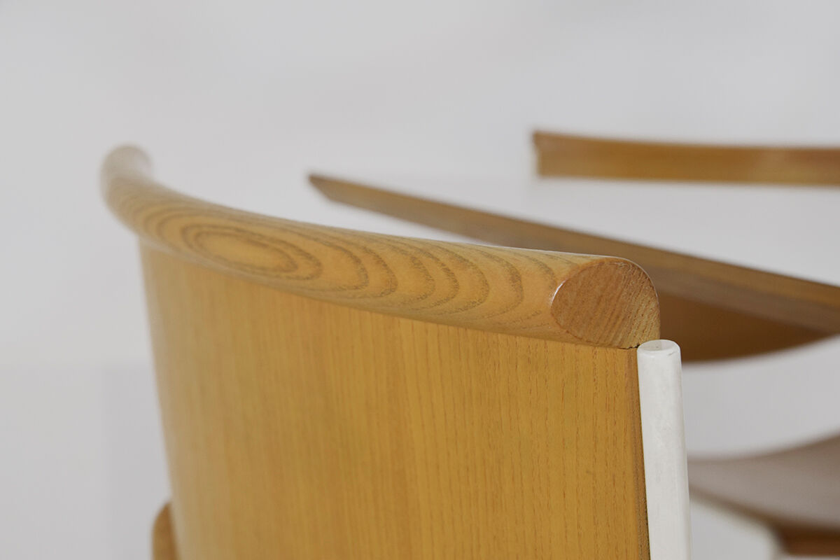 Minimalist Modernist dining set 4 wire chairs with maple wood and matching dining table,1980s