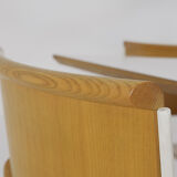 Minimalist Modernist dining set 4 wire chairs with maple wood and matching dining table,1980s