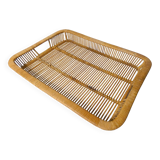 grand plateau en rotin design vintage