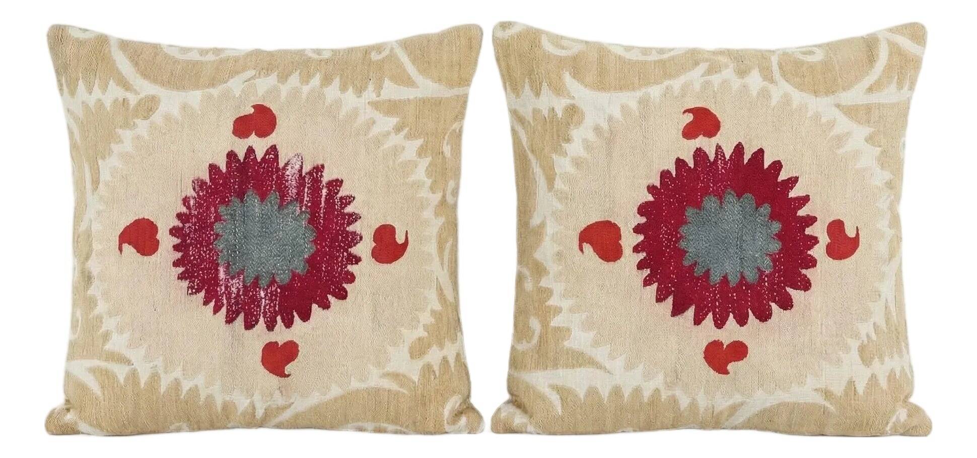 Lot de 2 housses de coussin brodées vintage 53x71 cm