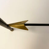 Art Deco wrought iron side table with brass arrow decor, from the 1940s