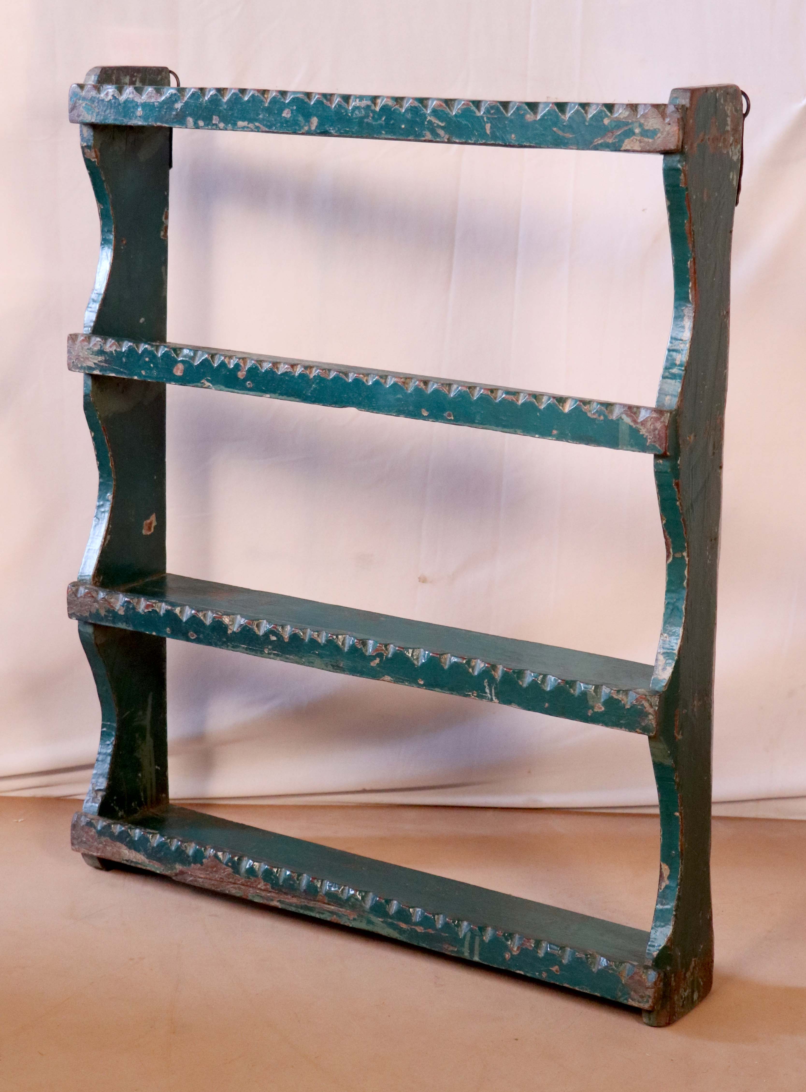 Old burmese teak wall shelf original blue patina