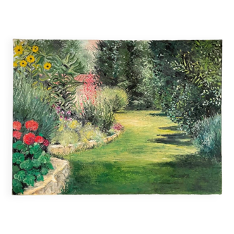 Oil on canvas floral landscape