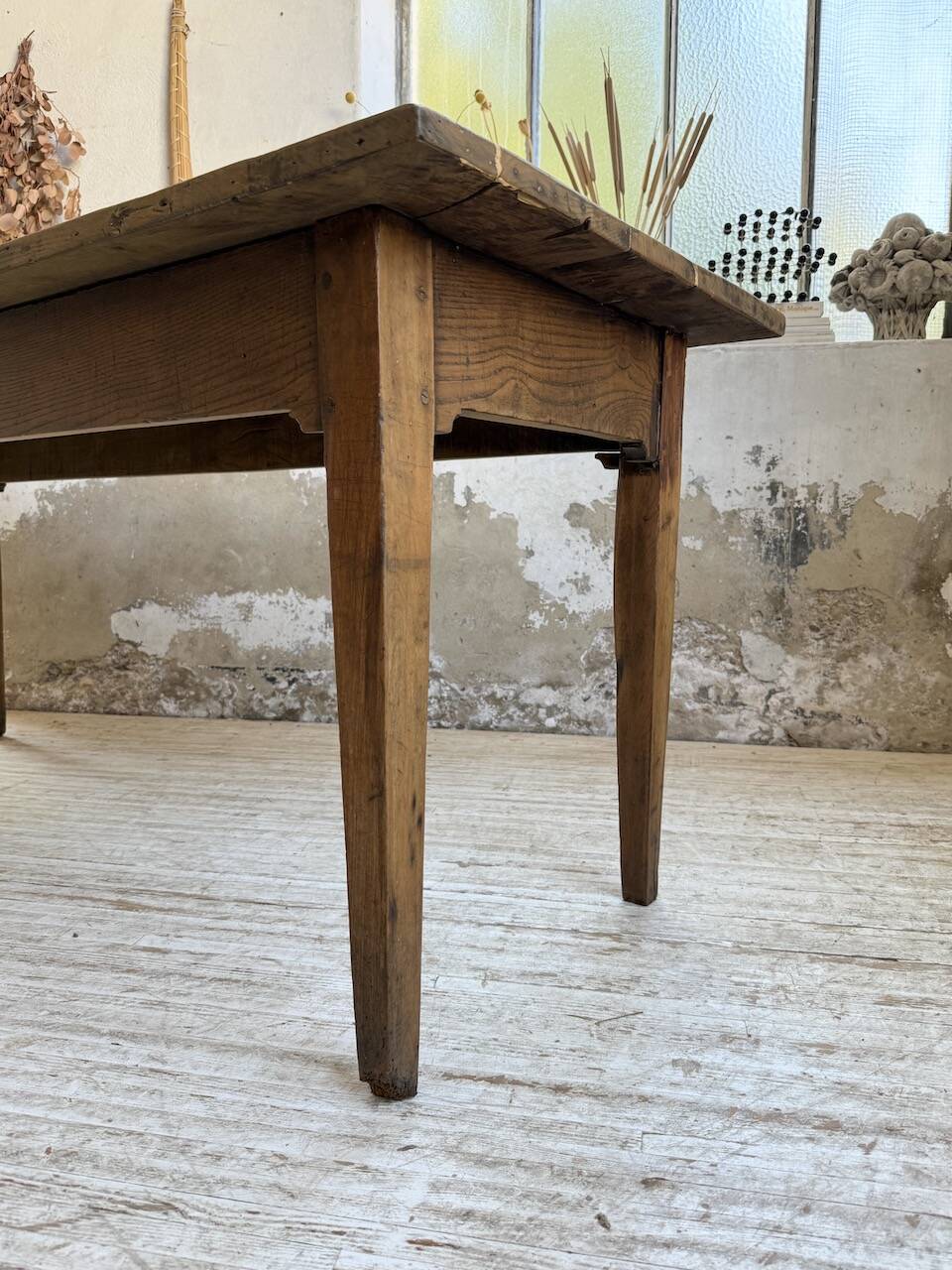 1950s oak farmhouse table with spindle legs