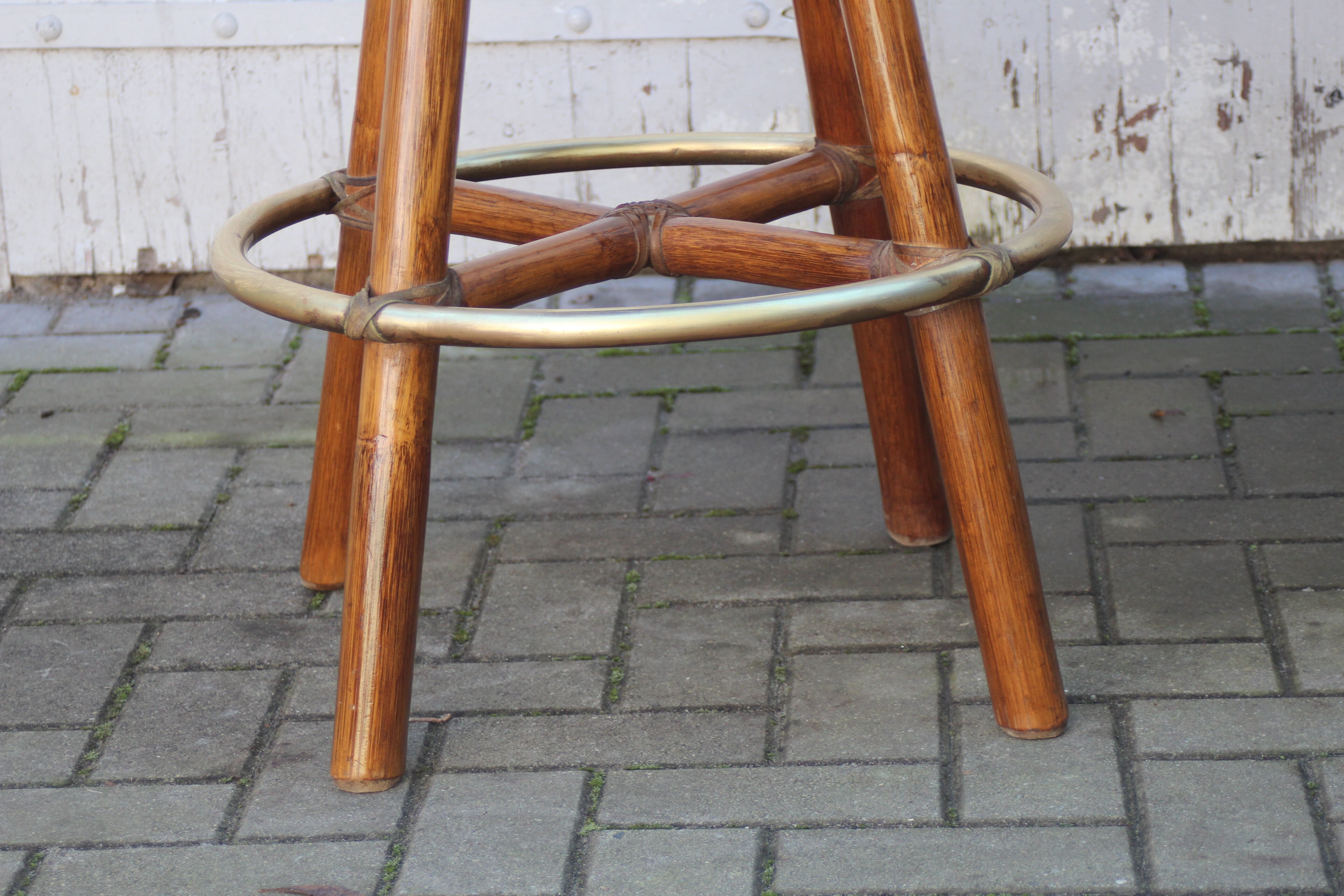 Pair of bamboo bar stools full canned colonial style 1960