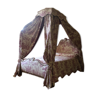 Bed in Polish canopy canvas of Jouy Louis XVI style