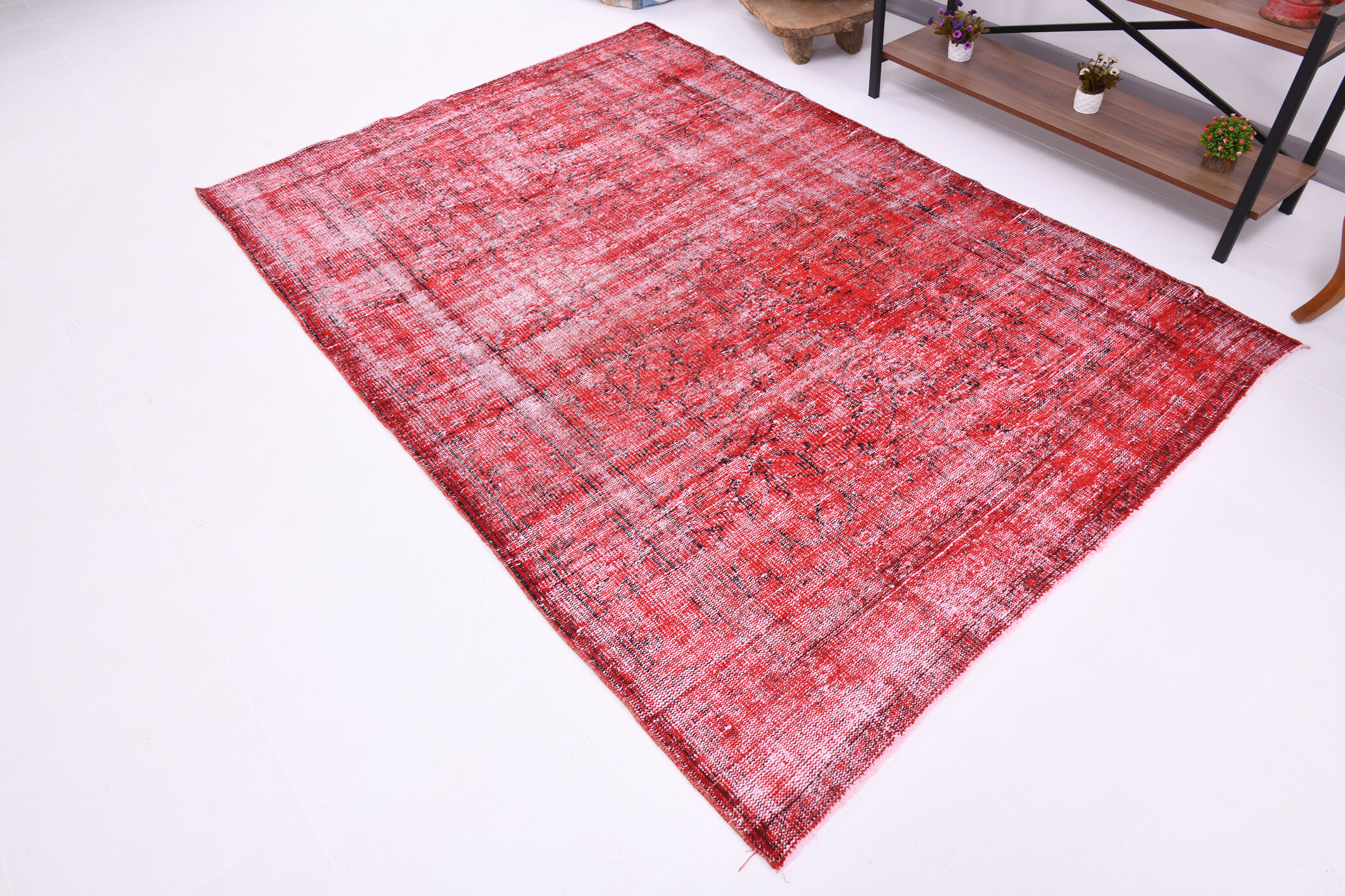 Distressed red carpet 241x165cm