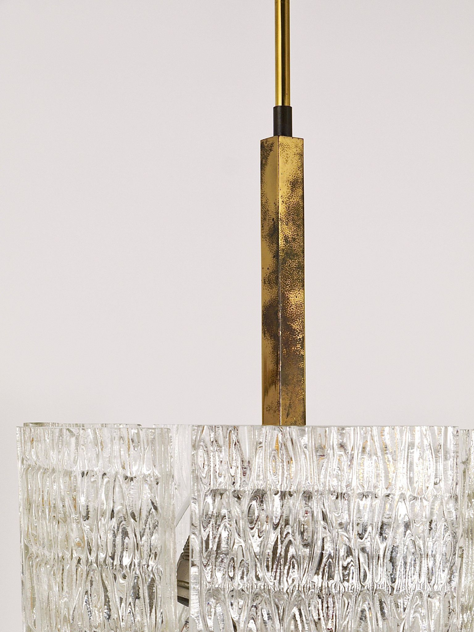 Kalmar Suspension Tambour Drum, Brass, Frosted Textured Glass, Austria, 1960s