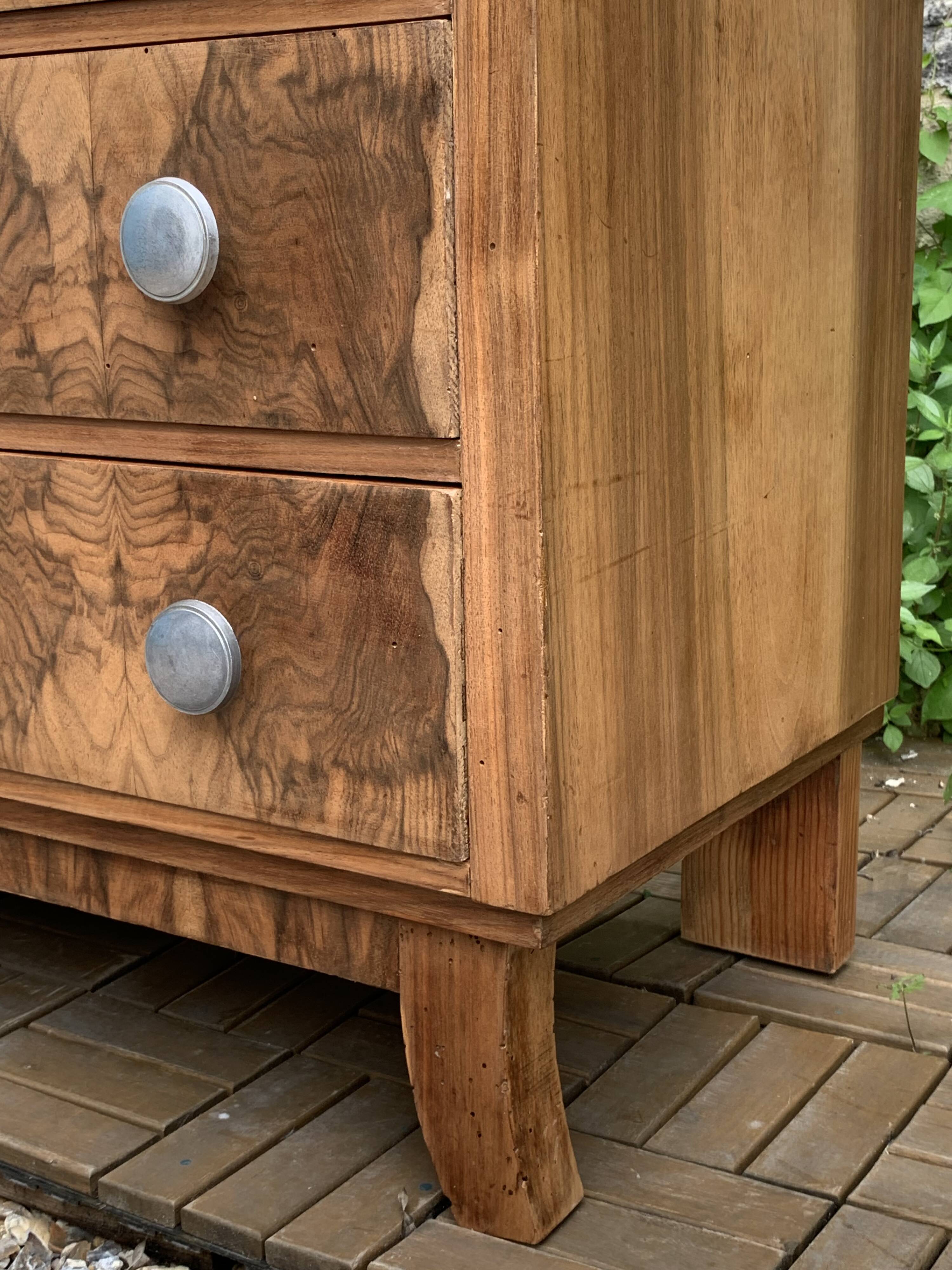 Art Deco chest of drawers in raw walnut burl