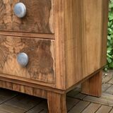 Art Deco chest of drawers in raw walnut burl
