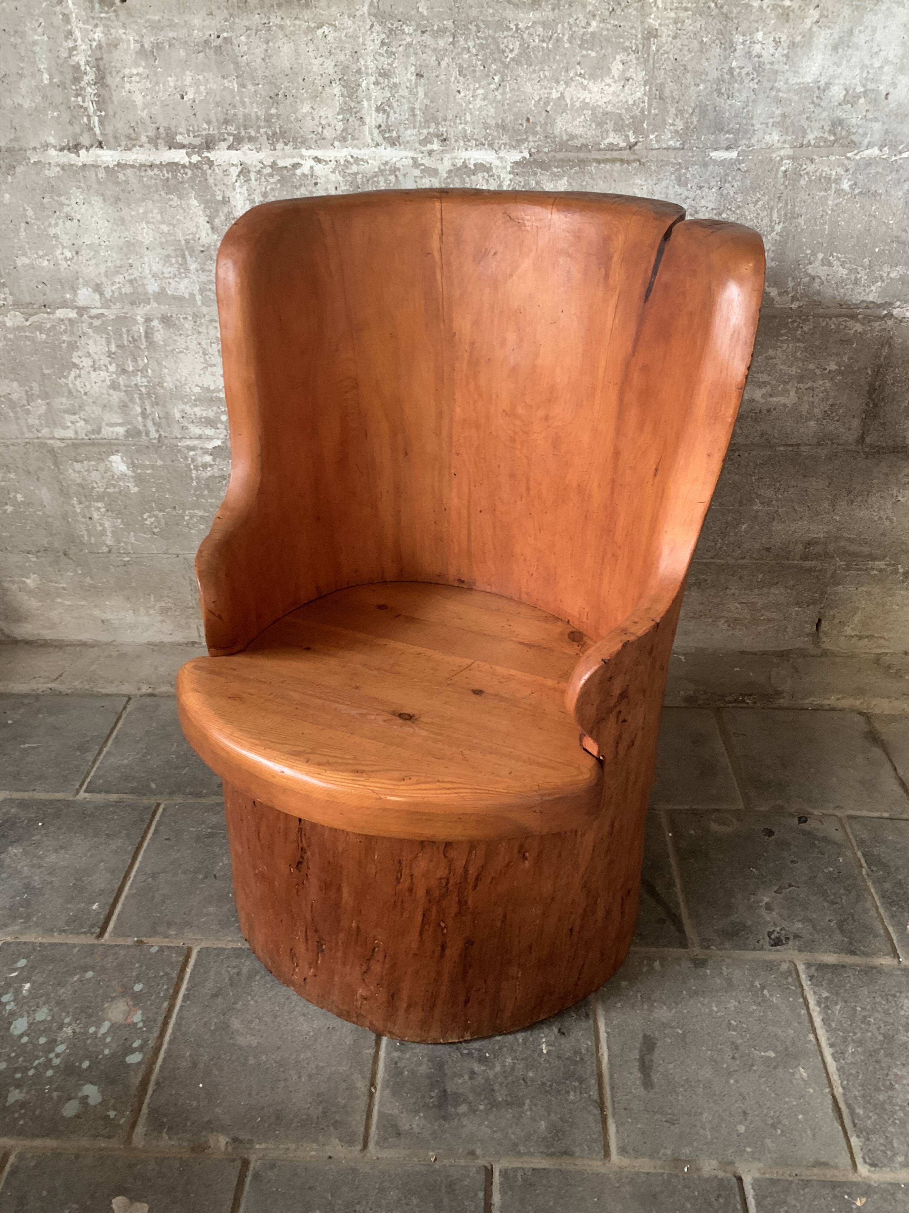 Scandinavian Swedish pine log stump chair "kubbstol" 1970s