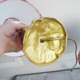 Paire de lampes anciennes en bronze avec abat-jours fait main en toile de Jouy vintage