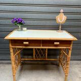 Flat desk in rattan and formica 1970s'