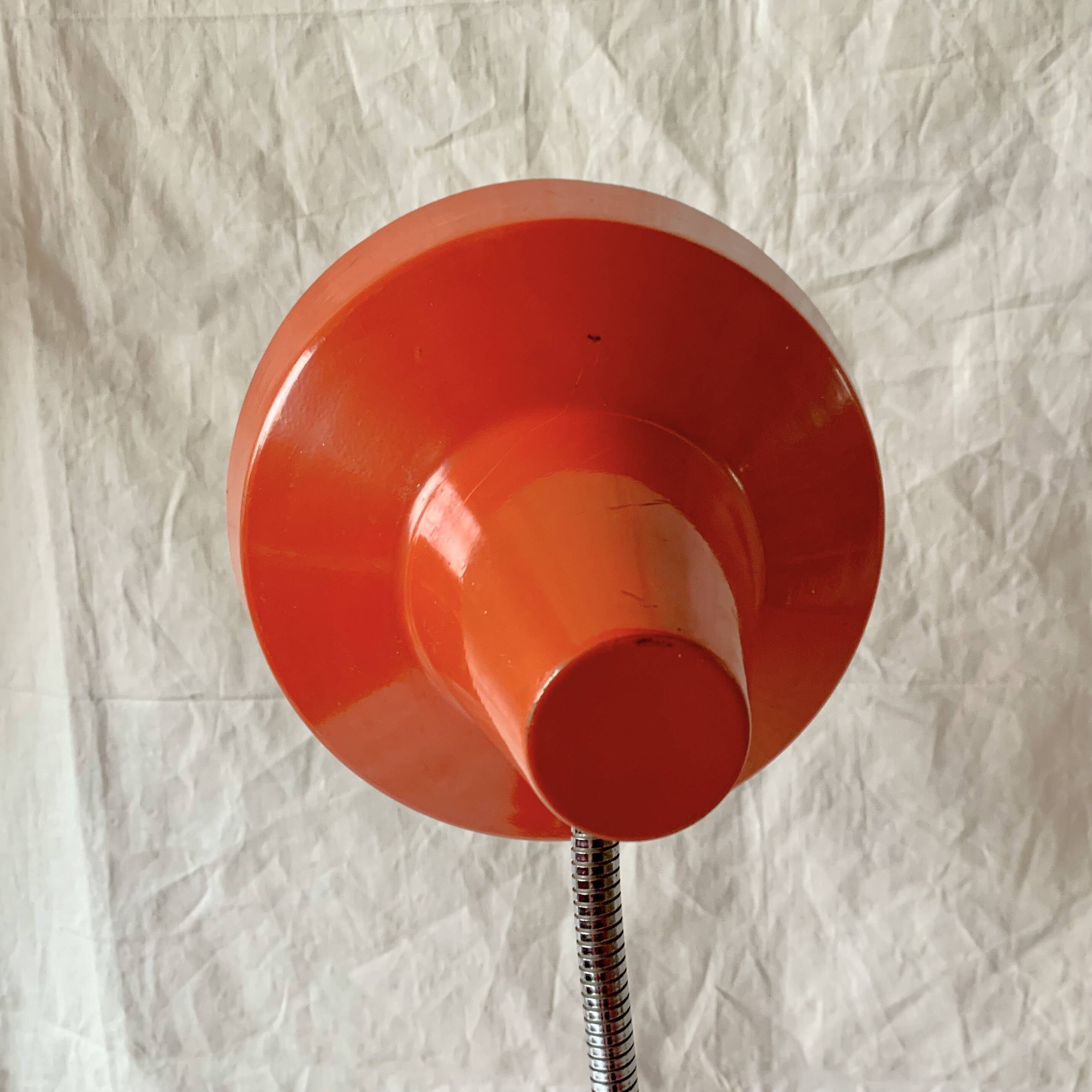 Vintage desk lamp in orange lacquered metal