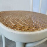 Set of 4 Vintage Thonet Style Dining Chairs: White Wood & Cane