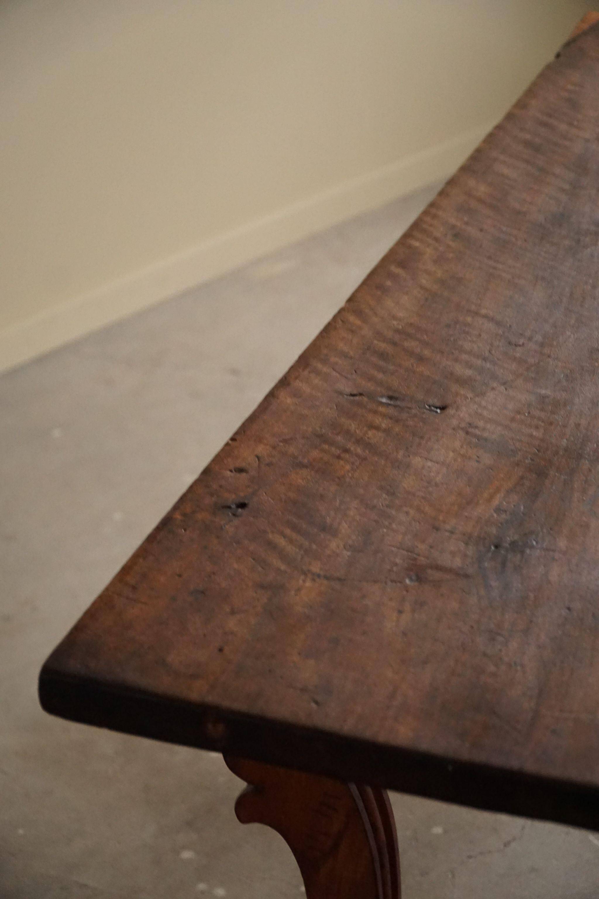 Brutalist table in antique Spanish solid oak and wrought iron, 19th century.
