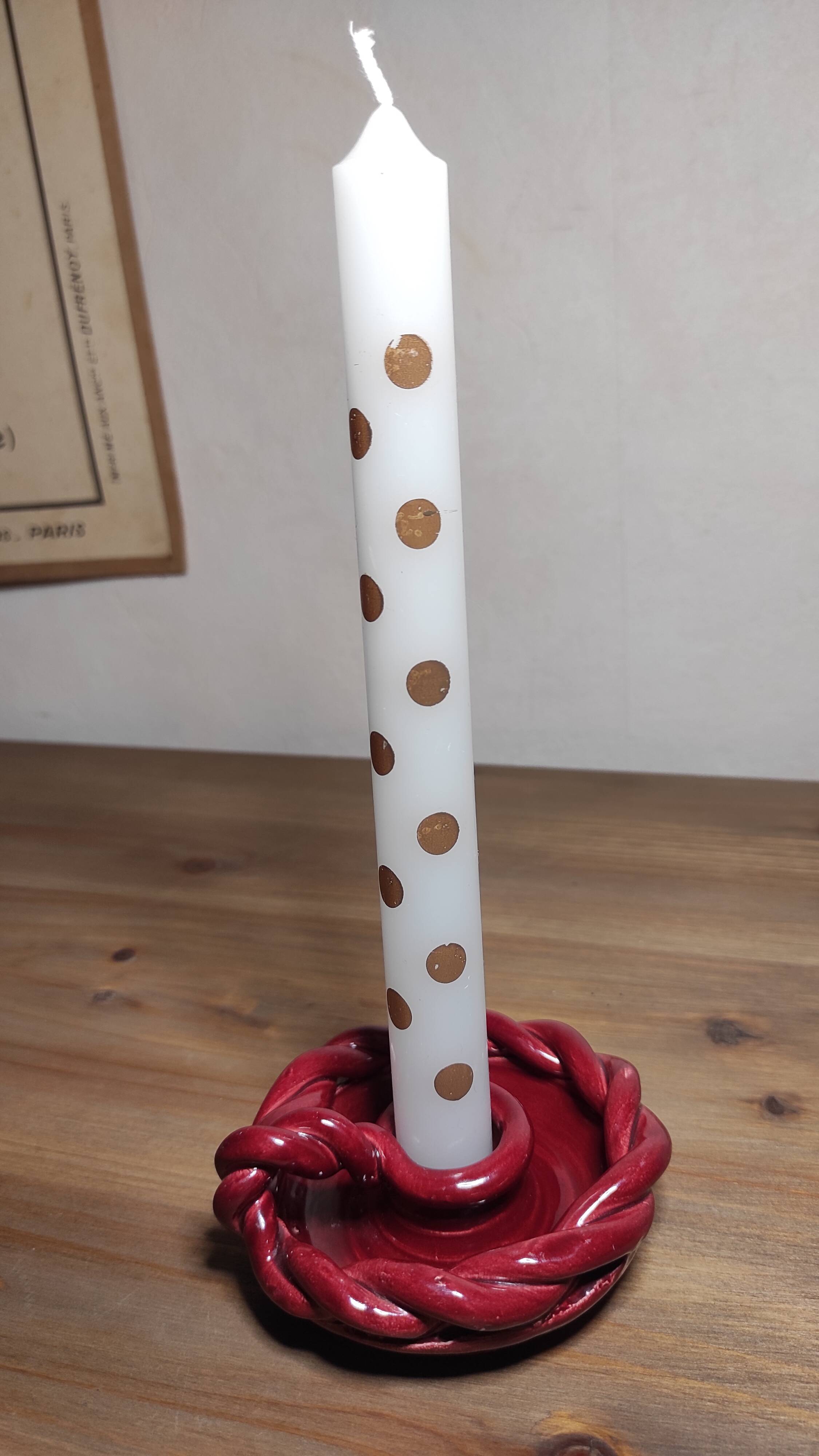 Twisted red earthenware candle holder