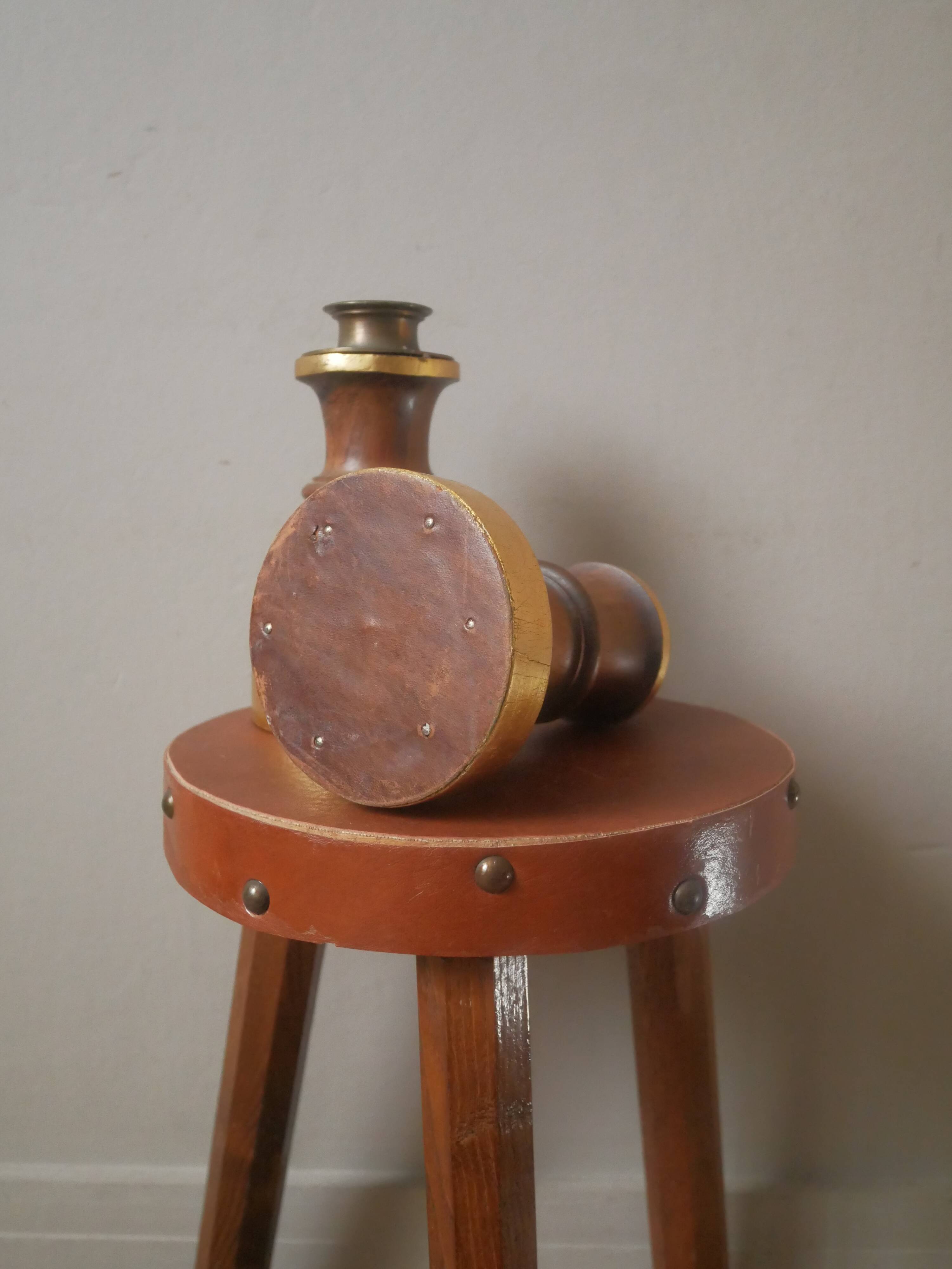 Pair of candlesticks candlesticks wood metal golden brass country decoration handcrafted