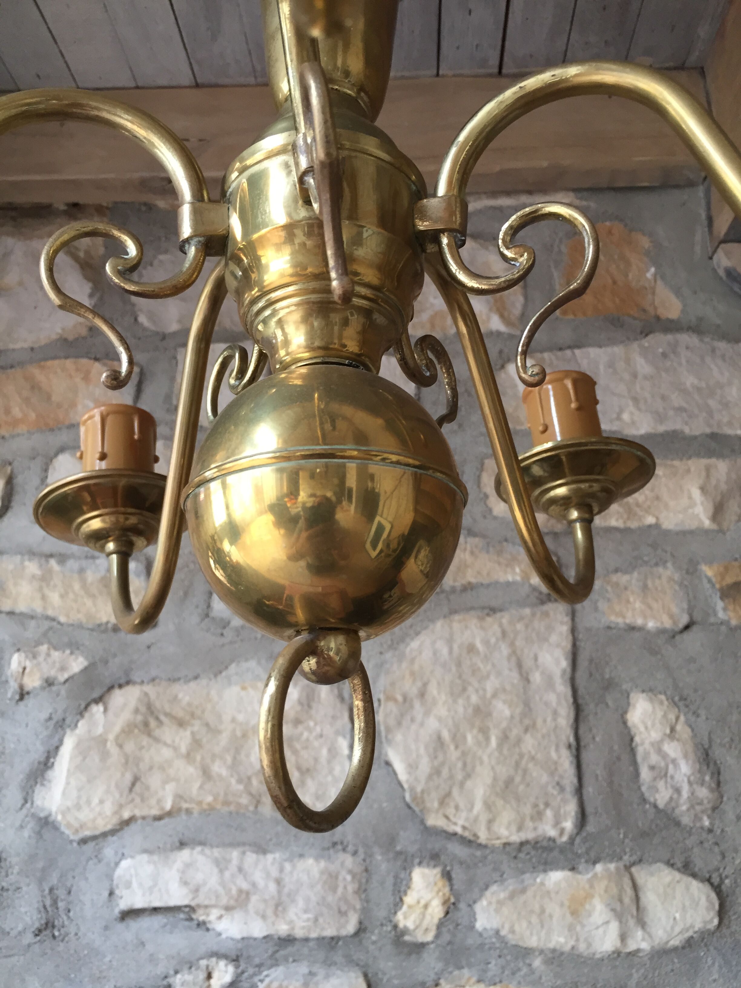 Vintage Dutch brass chandelier 5 branches