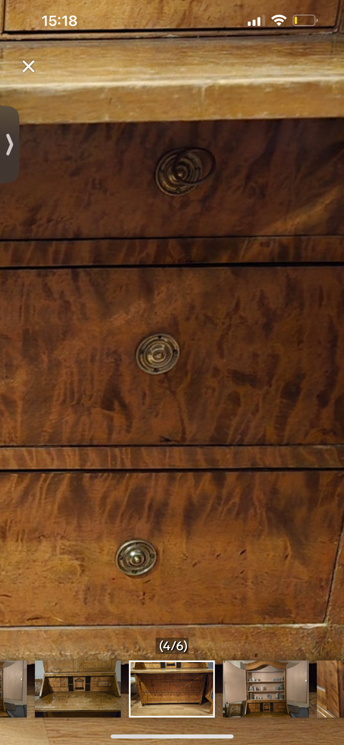 Grand Meuble Scandinave en Bouleau Flammé – XIXe Siècle – Écritoire