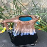 Decanter pitcher in blue and beige glazed ceramic vintage