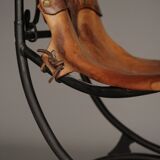 Chaise d'appoint en fer et cuir par Sido et François Thévenin, années 1980